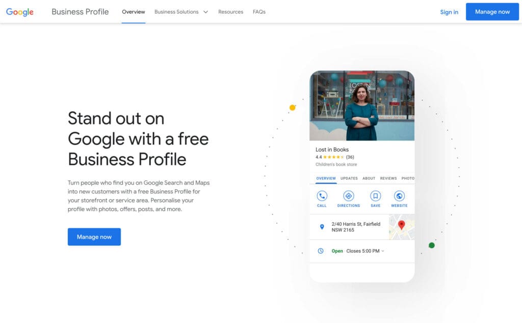 Google Business Profile website screen